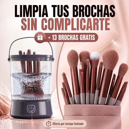 Limpiador Eléctrico de Brochas de Maquillaje + 13 Brochas Premium Gratis