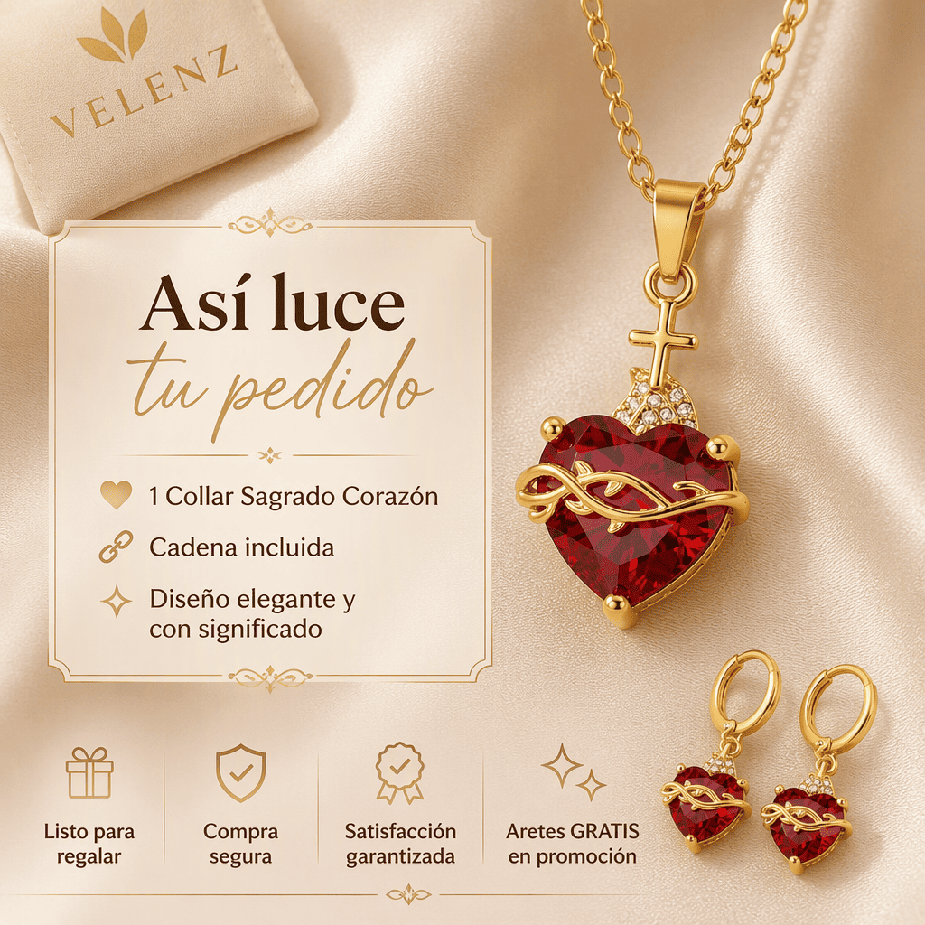 Collar Sagrado Corazón de Jesús + Aretes GRATIS