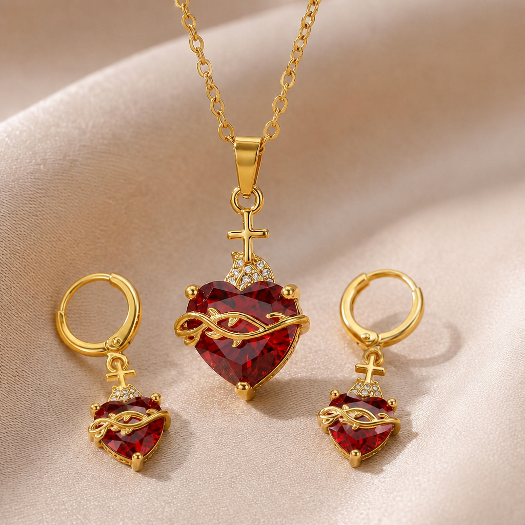 Collar Sagrado Corazón de Jesús + Aretes GRATIS