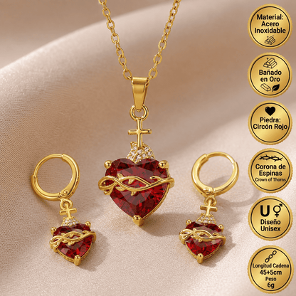 Collar Sagrado Corazón de Jesús + Aretes GRATIS
