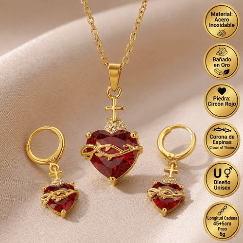 Collar Sagrado Corazón de Jesús + Aretes GRATIS