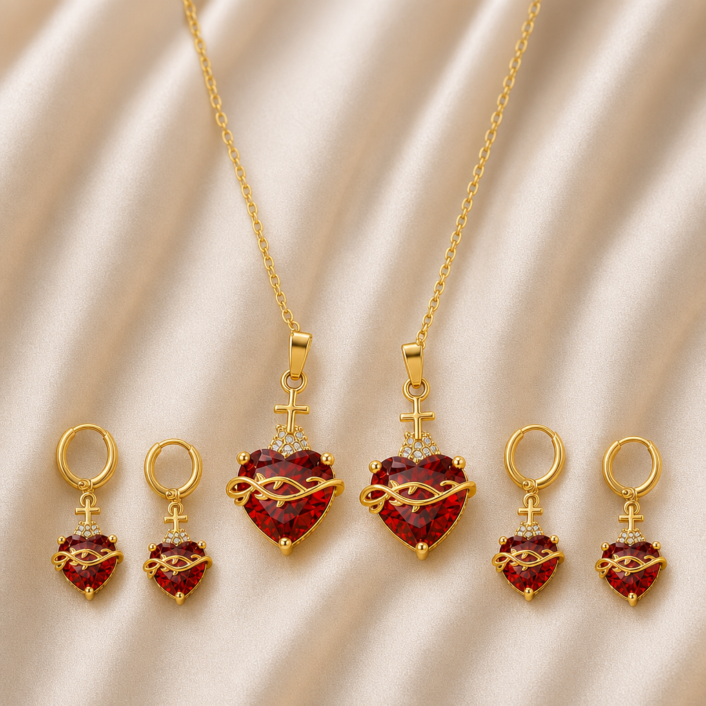 Collar Sagrado Corazón de Jesús + Aretes GRATIS