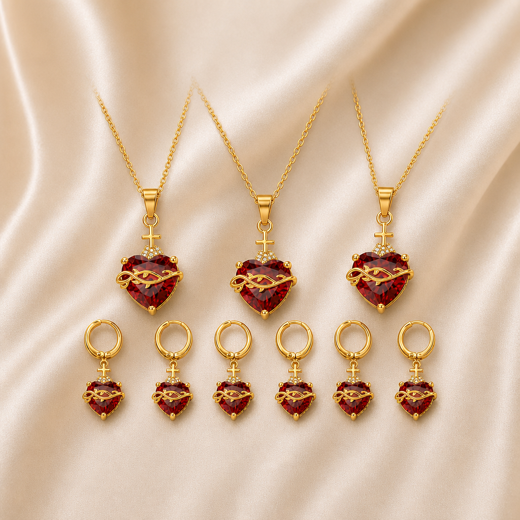 Collar Sagrado Corazón de Jesús + Aretes GRATIS